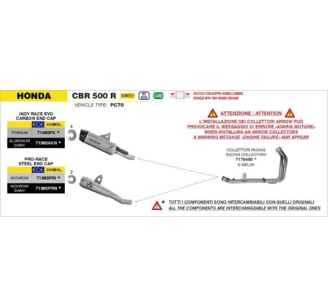 Terminale Di Scarico Arrow Pro-Race Nichrom - Honda Cbr 500R '24
