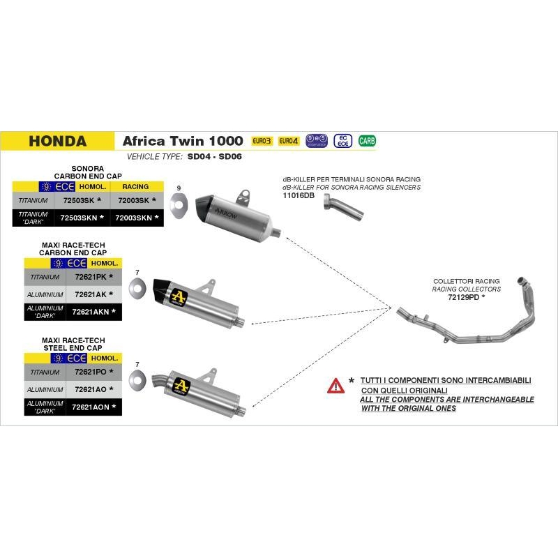 Collettori Arrow Acciaio Inox Racing - Honda Crf 1000L Africa Twin '16/19