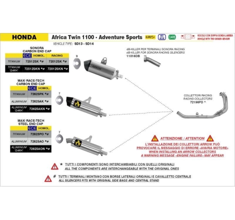 Collettori Arrow Acciaio Inox Racing - Honda Crf 1100L  Africa Twin / Adventure Sports 1100 '24/25