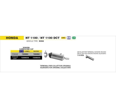 Terminale Di Scarico Arrow Sonora Titanio Dark C/Fond. Carby E Raccordo Saldato Omologato - Honda Nt 1100 '22 /24