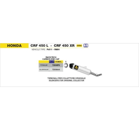 Terminale Di Scarico Arrow Race-Tech Titanio C/Fond. Carby E Raccordo Saldato Omologato - Honda Crf 450L '19