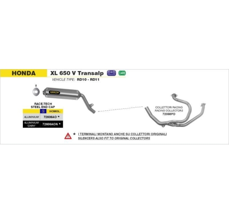Terminale Di Scarico Arrow Race-Tech Alluminio C/Fondello Inox Omologato - Honda Xl 650 V Transalp '01-07