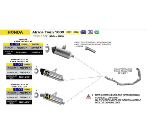 Terminale Di Scarico Arrow Maxi Race-Tech Alluminio C/Fond. Inox Omologato - Honda Crf 1000L Africa Twin / Adventure Sports 1000
