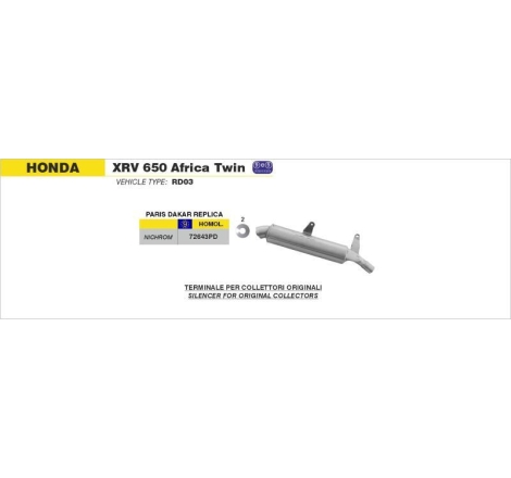 Terminale Di Scarico Arrow Paris-Dakar Replica Inox Per Collettori Originali - Honda Africa Twin Xrv 650 '88/89