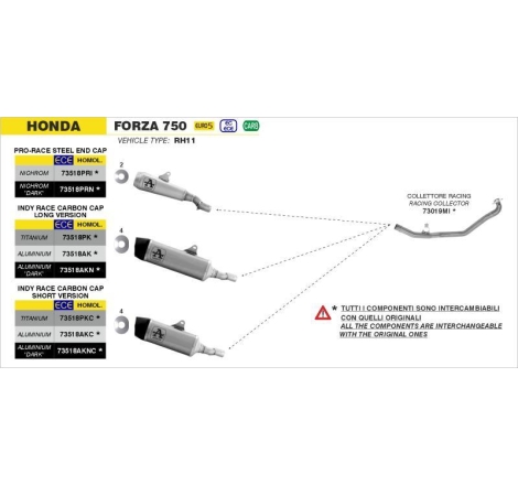 Terminale Di Scarico Arrow Indy Race Alluminio Corto C/Raccordo Saldato - Honda Forza 750 '21/23