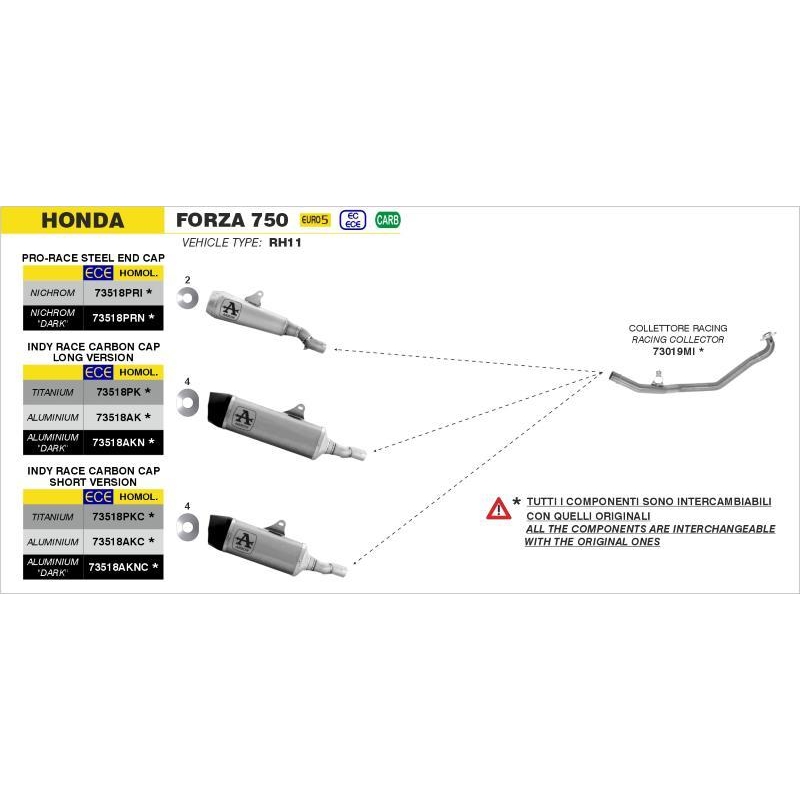 Terminale Di Scarico Arrow Indy Race Alluminio Dark Corto C/Raccordo Saldato - Honda Forza 750 '21/23