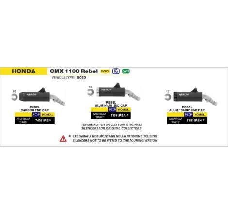 Terminale Di Scarico Arrow Rebel Nichrom Dark C/Fond. Alluminio Dark Omologato - Honda Cmx 1100 Rebel '21/24