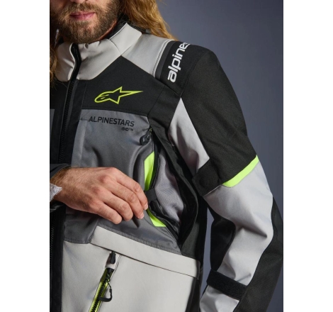 Giacca moto in tessuto Alpinestrs Andes V4 Drystar Grigio Giallo Fluo