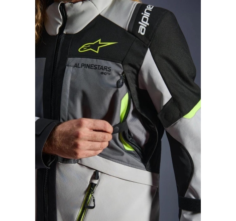 Giacca moto in tessuto Alpinestrs Andes V4 Drystar Grigio Giallo Fluo