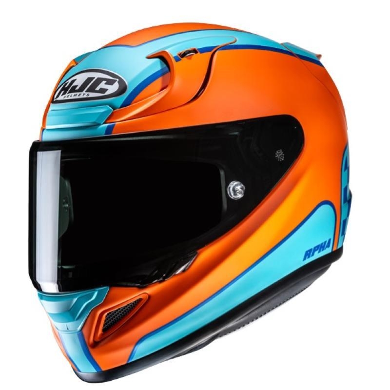 Casco Integrale Hjc RPHA 12 Respon Arancio Azzurro Opaco
