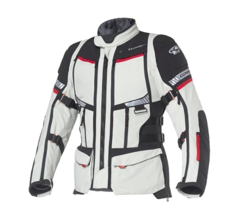 Giacca Moto in Tessuto Clover GTS-5 WP 3 Strati Grigio Chiaro Grigio Scuro rosso Nero