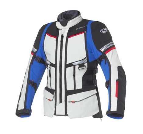 Giacca Moto in Tessuto Clover GTS-5 WP 3 Strati Grigio Chiaro Blu Rosso Nero
