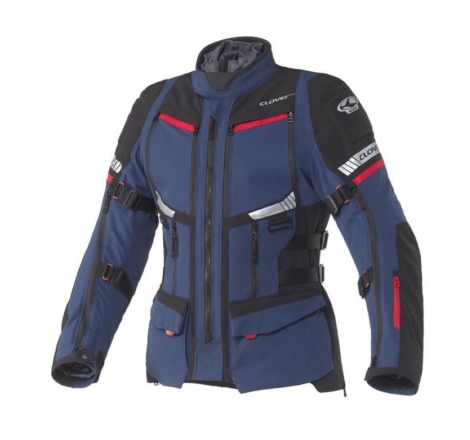 Giacca Moto in Tessuto Clover GTS-5 Lady WP 3 Strati Blu Navy Rosso Nero