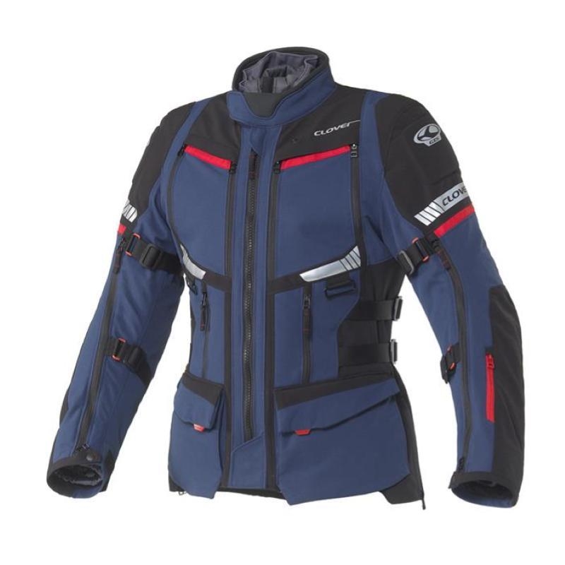 Giacca Moto in Tessuto Clover GTS-5 Lady WP 3 Strati Blu Navy Rosso Nero