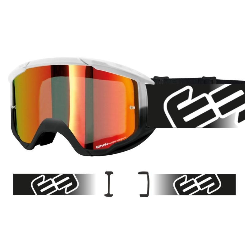 Maschera Off Road Ethen OTG06 Bianco Nero Lente Specchio Rossa