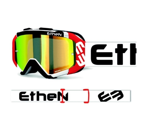 Maschera Off Road Ethen MX05R Bianco Nero Lente Specchio Oro e Lente Trasparente inclusa