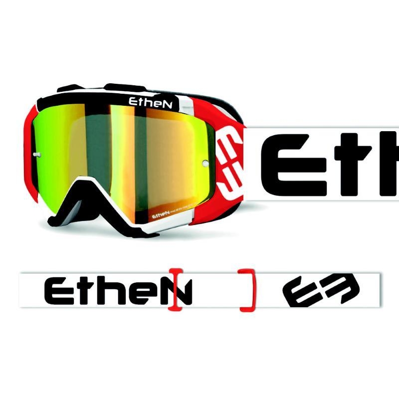 Maschera Off Road Ethen MX05R Bianco Nero Lente Specchio Oro e Lente Trasparente inclusa