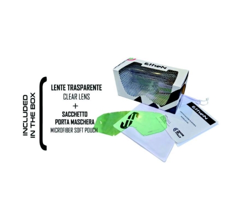 Maschera Off Road Ethen MX05R Bianco Nero Lente Specchio Oro e Lente Trasparente inclusa