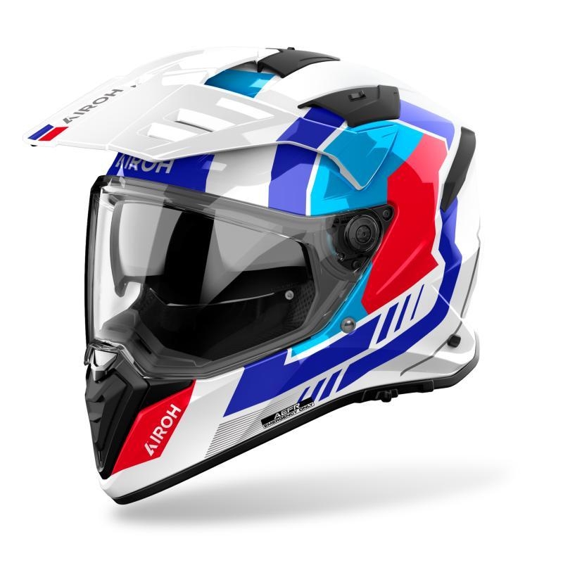 Casco Enduro Airoh Bandit Horn Bianco Rosso Blu