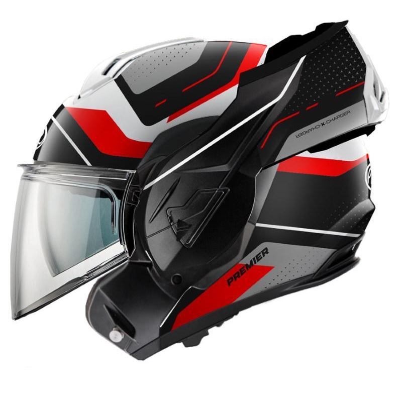 Casco Modulare Premier X-Charger JU8BM Grigio Rosso Nero Opaco