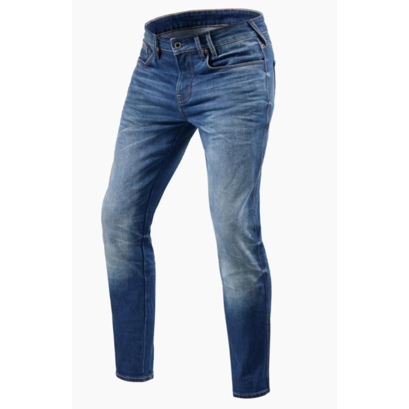 Pantaloni Jeans Rev'it Carlin Sk Corto con Protezioni Taglio Stretto Blu Medio Slavato