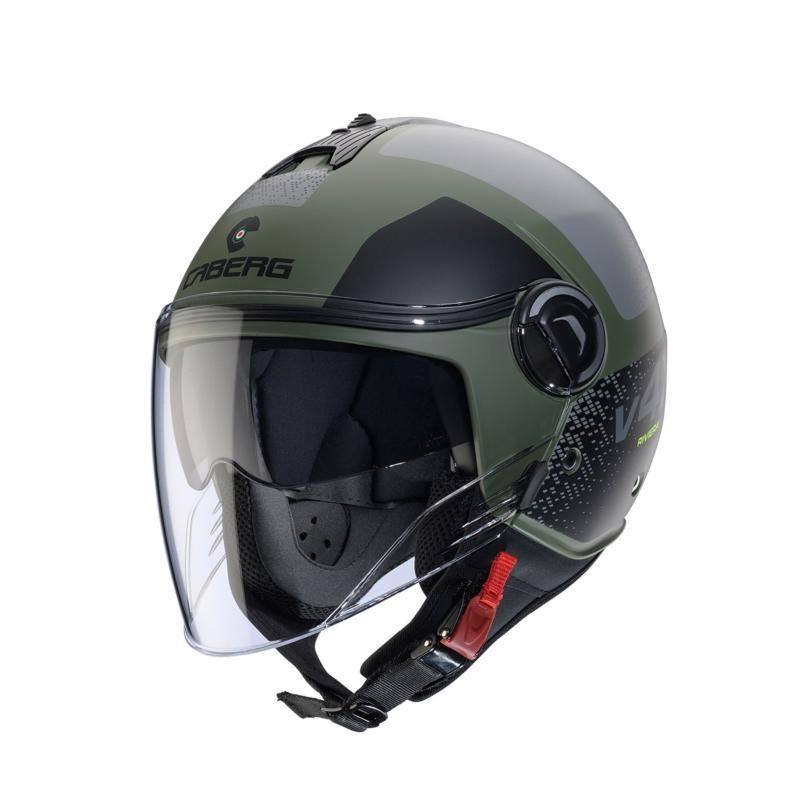 Casco Jet Caberg Riviera V4 X Alpha Verde Militare Nero Grigio Opaco