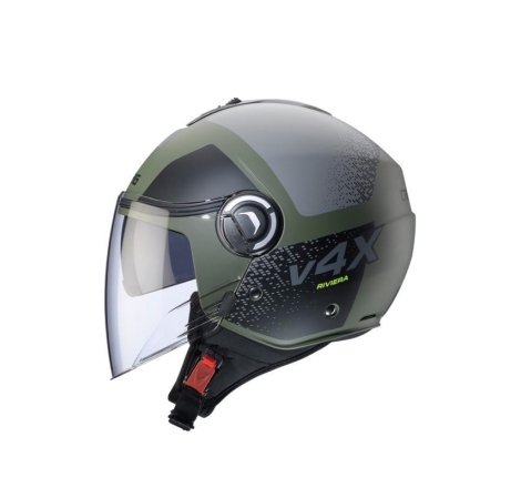 Casco Jet Caberg Riviera V4 X Alpha Verde Militare Nero Grigio Opaco