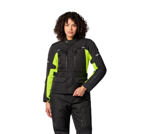 Giacca moto in tessuto Rev'it OUTBACK 5 H2O Donna 3 Strati Nero Giallo Neon