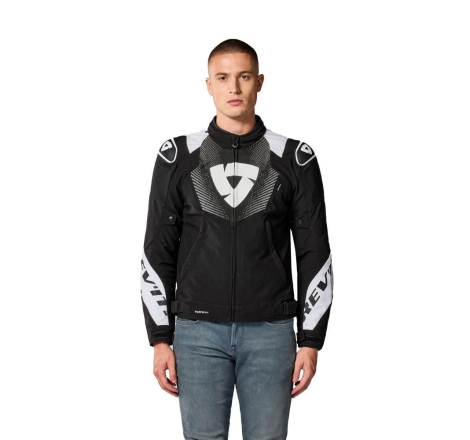 Giubbino moto in tessuto Rev'it HYPERSPEED 3 H2O Impermeabile Nero Bianco
