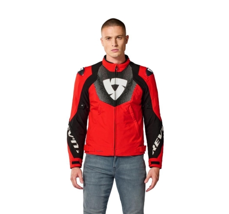 Giubbino moto in tessuto Rev'it HYPERSPEED 3 H2O Impermeabile Rosso Nero