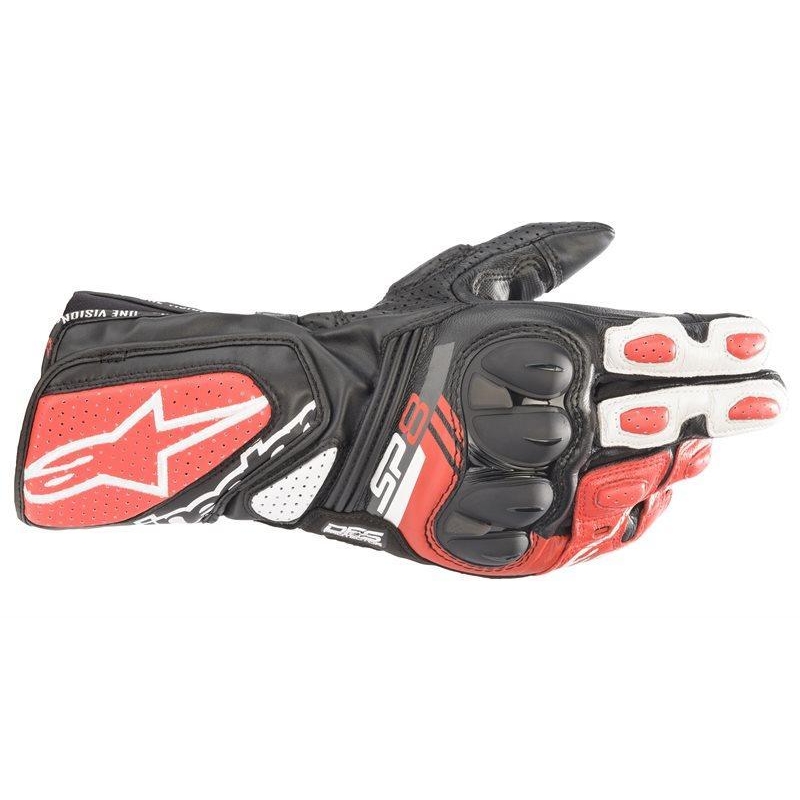Guanti Alpinestars Sp-8 V3 in Pelle Nero Bianco Rosso