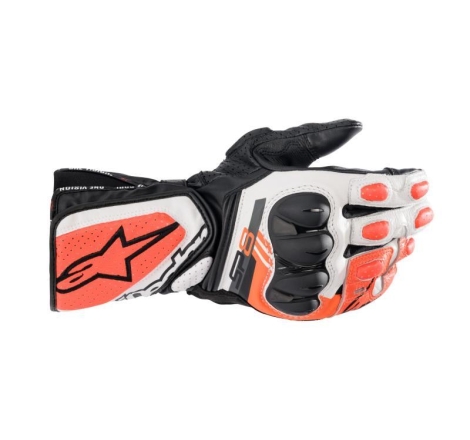 Guanti Alpinestars Sp-8 V3 in Pelle Nero Bianco Rosso Fluo