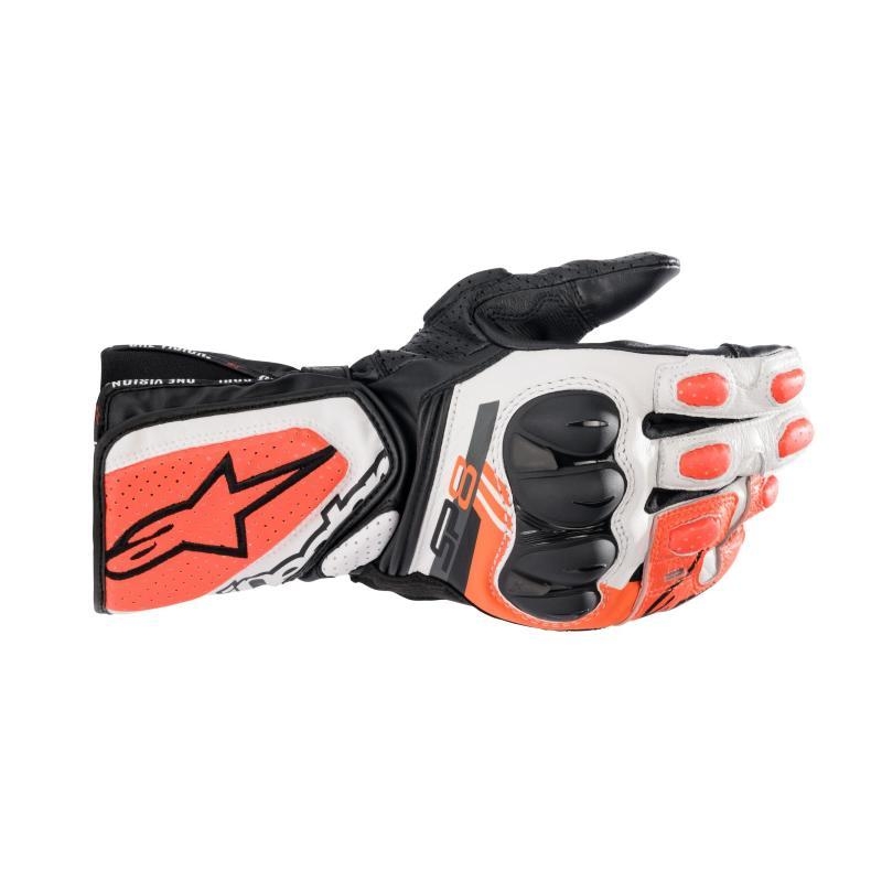 Guanti Alpinestars Sp-8 V3 in Pelle Nero Bianco Rosso Fluo