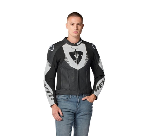 Giubbino moto Rev'it in pelle ARGON 3 Nero Bianco