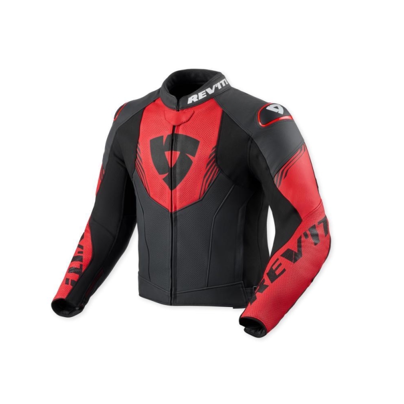 Giubbino moto Rev'it in pelle ARGON 3 Nero Neon Rosso
