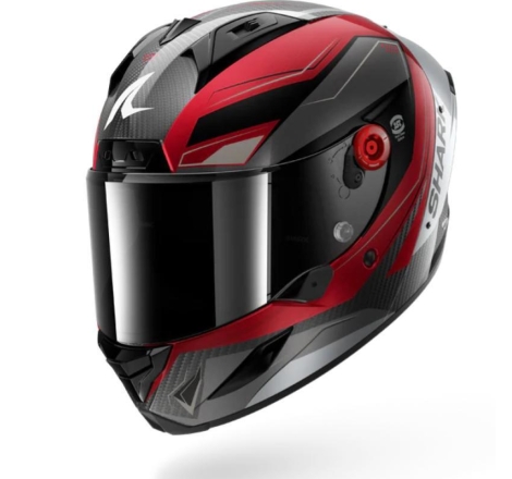 Casco Integrale Shark AERON Mekarium Carbon Rosso Carbonio Argento