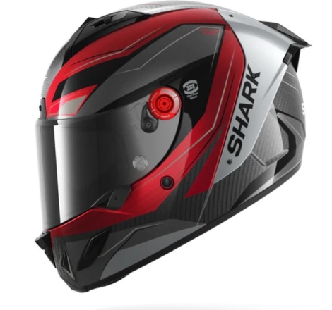 Casco Integrale Shark AERON Mekarium Carbon Rosso Carbonio Argento
