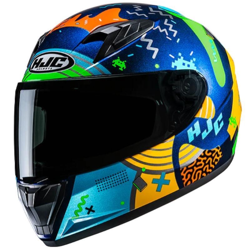 Casco Integrale Hjc Y10 MICA Azzurro Giallo Arancio