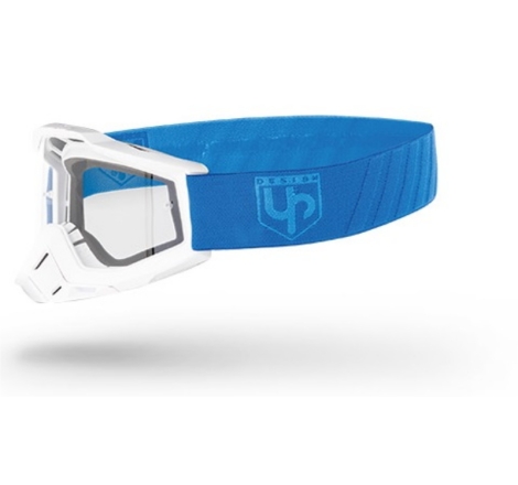 Maschera Off Road UP DESIGN Bold Bianco Opaco Azzurro Lente Trasparente