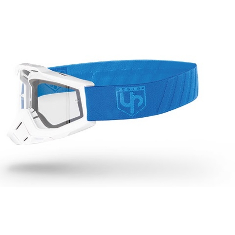 Maschera Off Road UP DESIGN Bold Bianco Opaco Azzurro Lente Trasparente