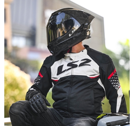 Giubbino Tessuto Ls2 APEX Impermeabile Nero Bianco Rosso