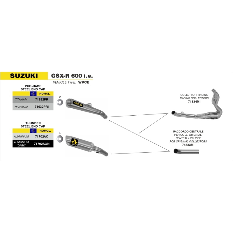 Collettori Acc.Inox 4:2:1 Suzuki Gsx-R 600'06-08 / Gsx-R 750'06-08 Conici Con Sonda Lambda Ric.Arrow
