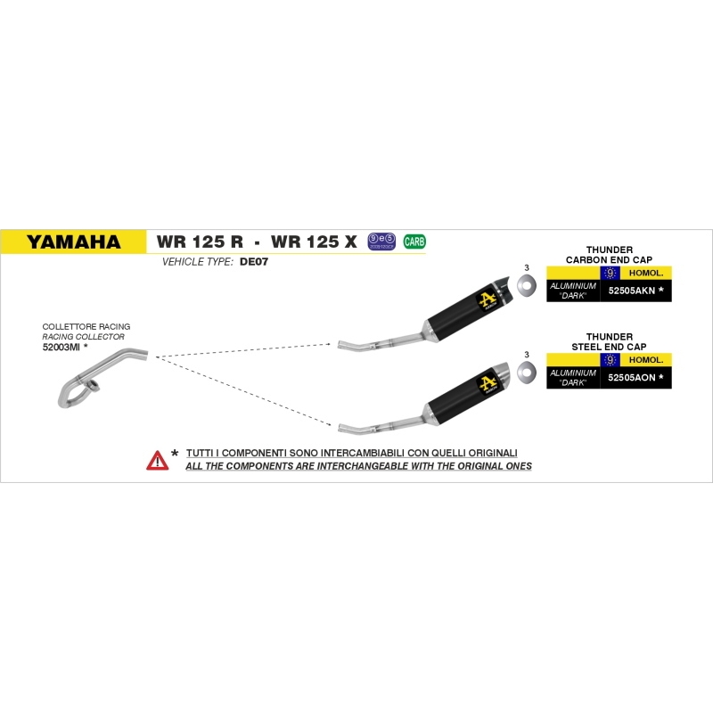 Marmitta Alluminio Thunder Yamaha Wr 125X'09 Con Fond.Carby Ric.Originale + Ric.Arrow Omologata