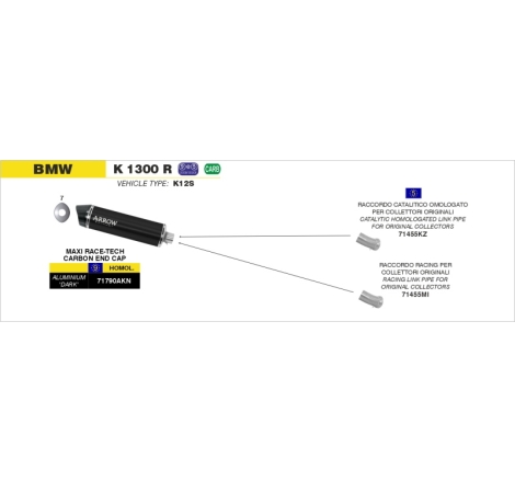 Marmitta Aluminio Maxi Race-Tech Bmw K 1300 R'09-13 Con Fond.Carby Omologata