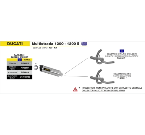 Marmitta Alluminio Race-Tech Ducati 1200Multistrada'10-11 / Diavel'11 / Monster 1200'14 Con Fond.Carby Ric.Arrow
