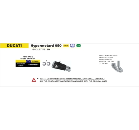 Raggruppamento 2:1 Racing Dekat Inox Ducati Hypermotard 950 '19 Per Collettori E Raggruppamento 1:2 Origin.