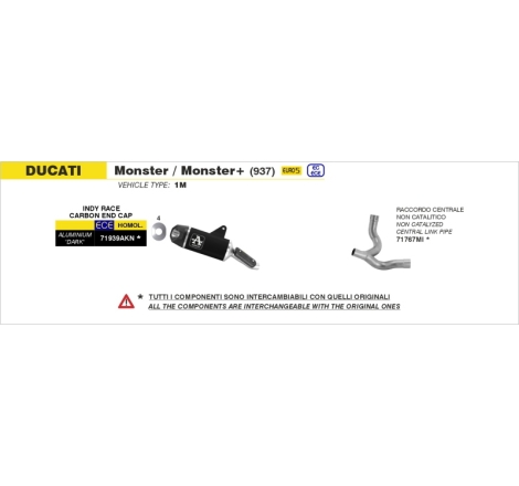 Raggruppamento 2:1 Racing Dekat Inox Ducati Monster 937 '21/22 Ric.Originale + Ric.Arrow