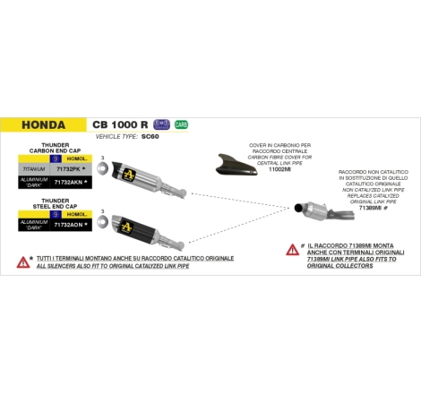 Protezione In Fibra Per Catalizzatore Originale Honda Cb 1000 R'08-13