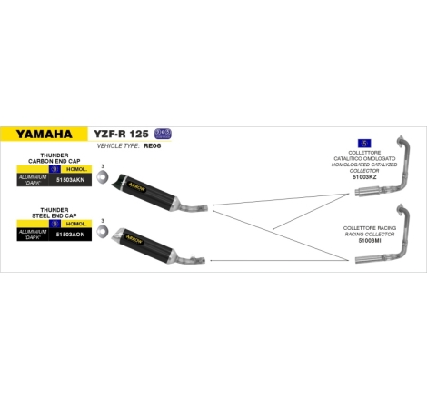 Collettore Acc.Inox Yamaha Yzf-R 125'08 Con Catalizzatore Omologato Ric.Arrow