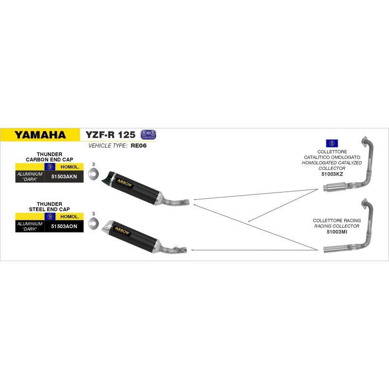 Collettore Acc.Inox Yamaha Yzf-R 125'08 Con Catalizzatore Omologato Ric.Arrow